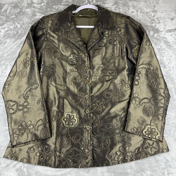 Susan‎ Graver Style Embroidered Sequined Jacket Women's Medium Dark Green (0883) - Picture 1 of 14